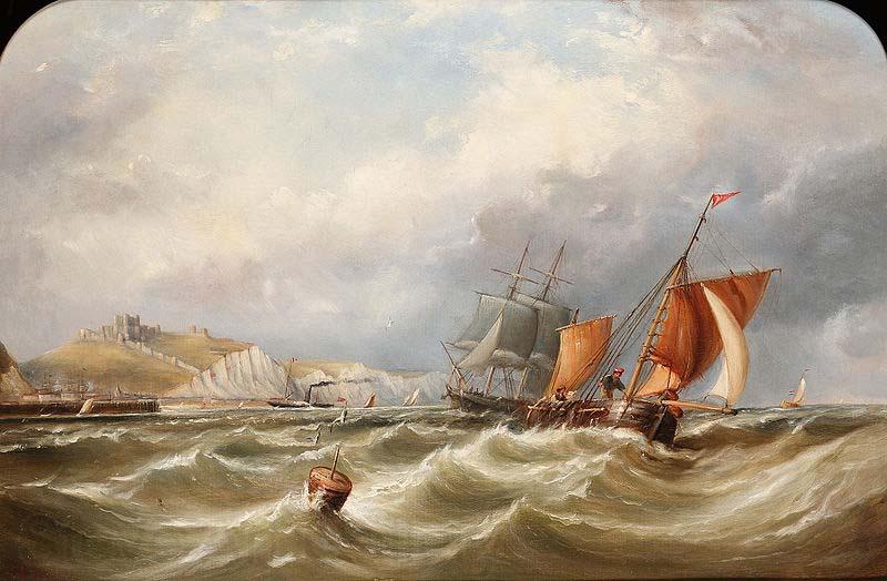 Ebenezer Colls A heavy swell off Dover Harbour, with a Channel packet coming in Norge oil painting art